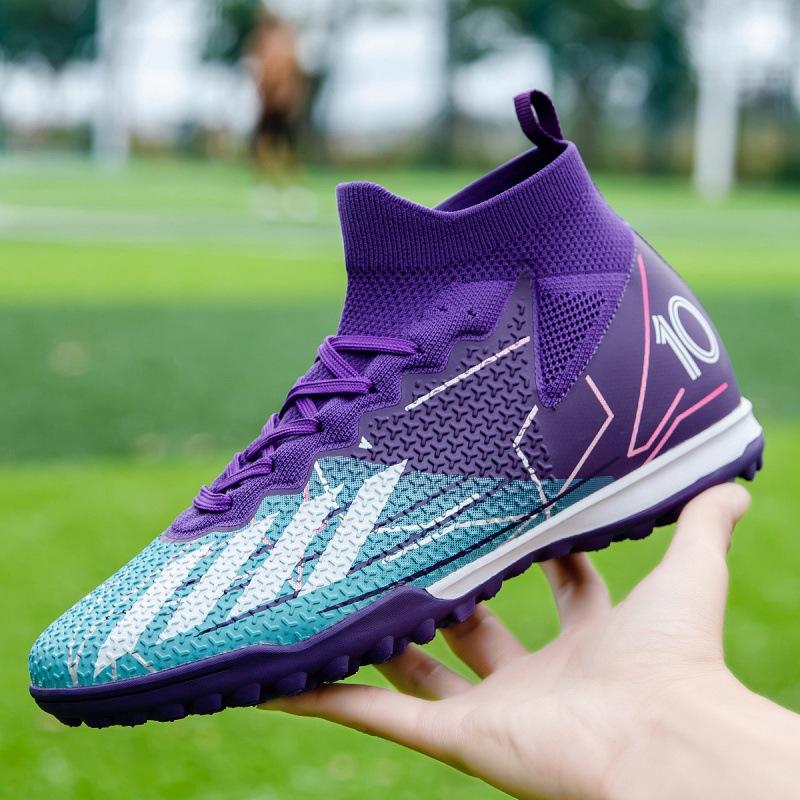 20252025 Flying woven football shoes high-top broken nails male and female students grass training long nails competition sports shoes