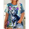 Colorful Animal Pattern 3D Printed Short Sleeved T-shirt Comfortable Fashionable Soft Breathable Loose Womens T-shirt