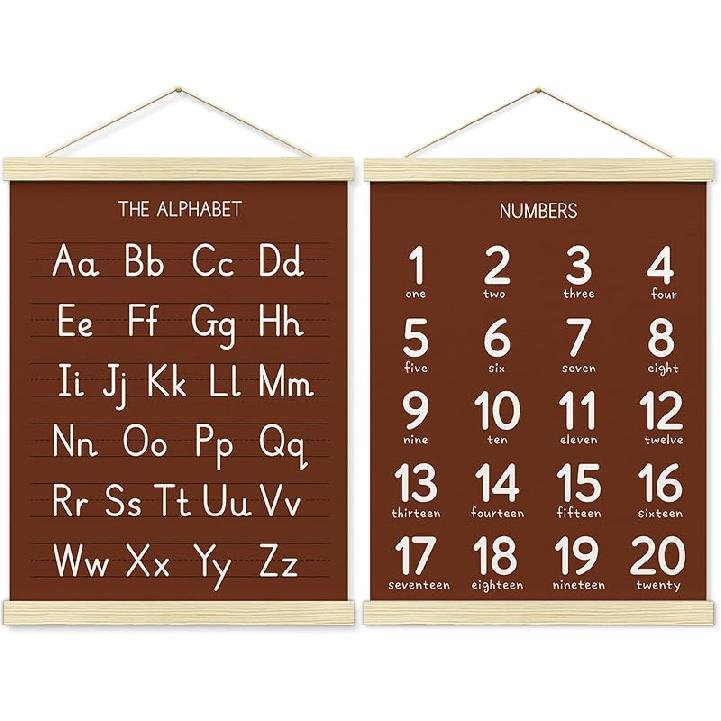 BONETAT Numbers alphabet poster for Nursery Toddlers, Play Room Wall Decor, ABC Wall Chart, Wall Hanging Decor for Toddler Playroom Decor Kids Wall