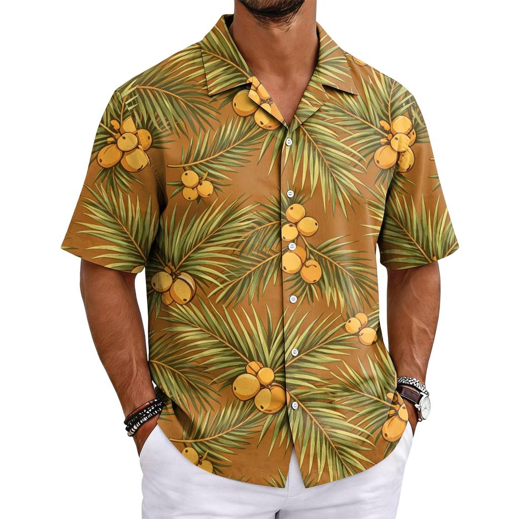 Herren Sommer Hawaiianhemd Kurzarm Kubanischer Kragen Knöpfe Casual Leichtes Atmungsaktives Gewebe Strandurlaub Hemd