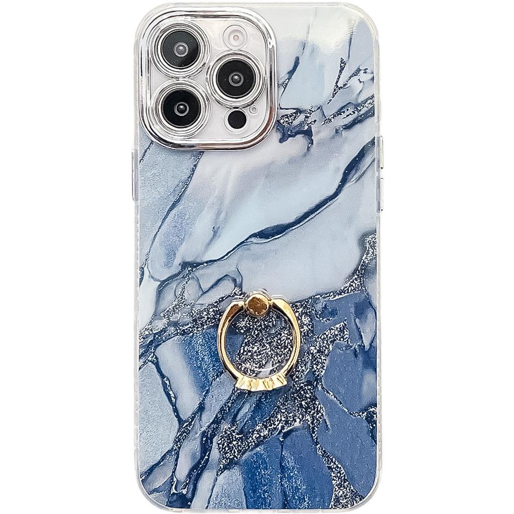 For iPhone 16 Pro Case with Kickstand IMD Marble Pattern Electroplated Phone Cover