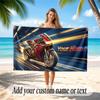 Motorcycle Biker Theme Quick Dry Beach Towel Custom Name Text Print Large Sand Resistant Towel Beach Vacation