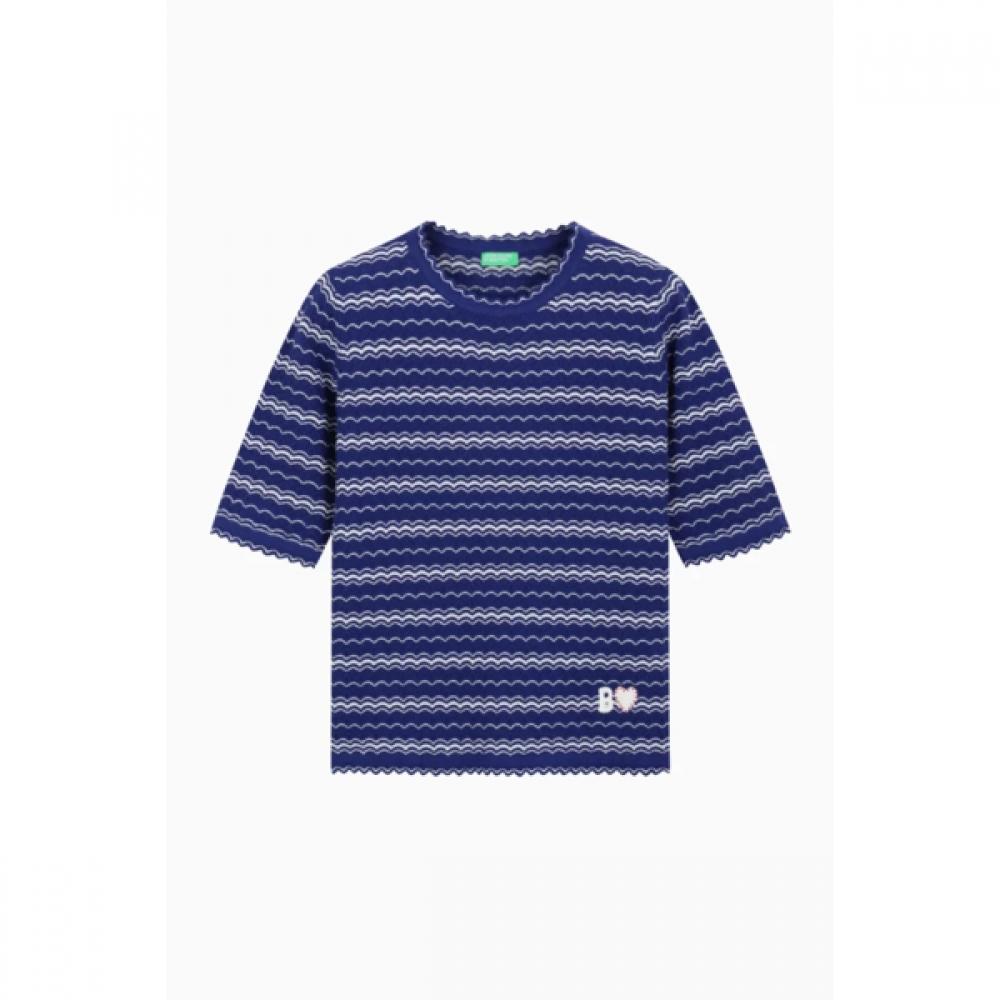 Benetton Women Scallop Line Short Sleeve Knit Bakp62631