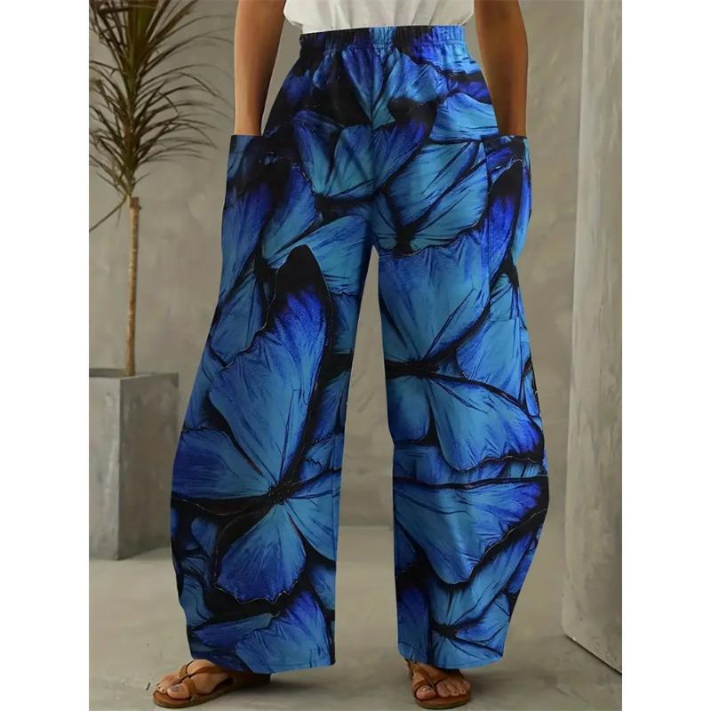 Fashion Flowers Butterfly Print Pants Casual Delicate Ladies Wide-legged Pants Autumn Hundred Retro Street Shooting Pants