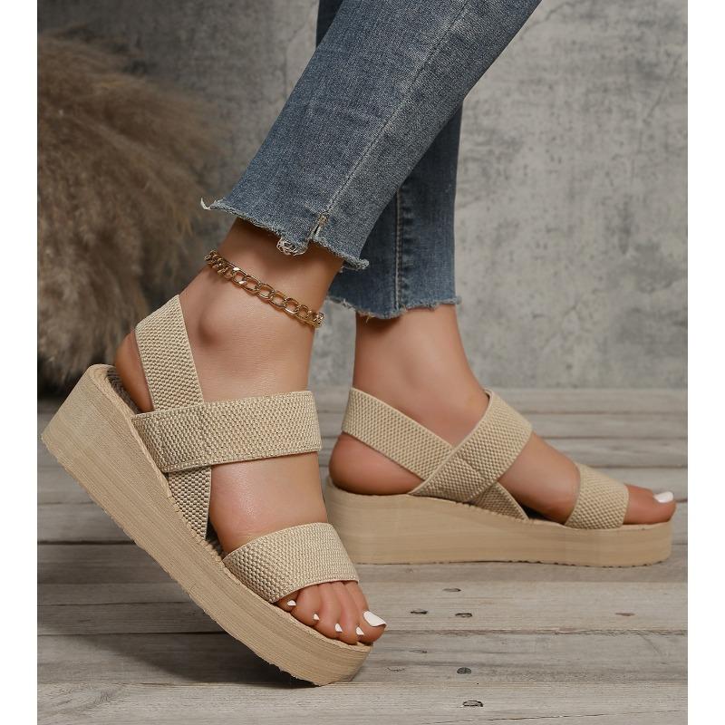 Nouvelles Sandales Compensées Minimalistes pour Femmes Bout Ouvert Plateforme à Semelle Épaisse Sandales Décontractées Sandales Slingback à Bride Cheville Couleur Unie