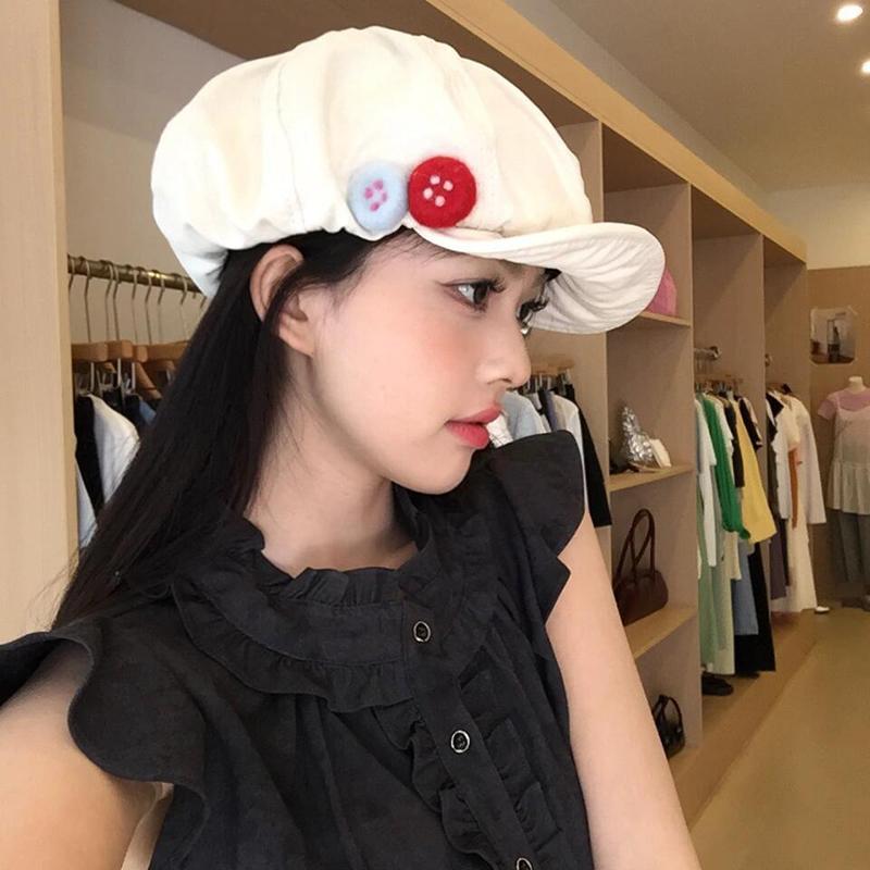 Double-Button Decorative Baseball Cap Cotton Hemp Octagon Windproof Newspaper Hat Adjustable Beret Fall And Winter Sun Hat