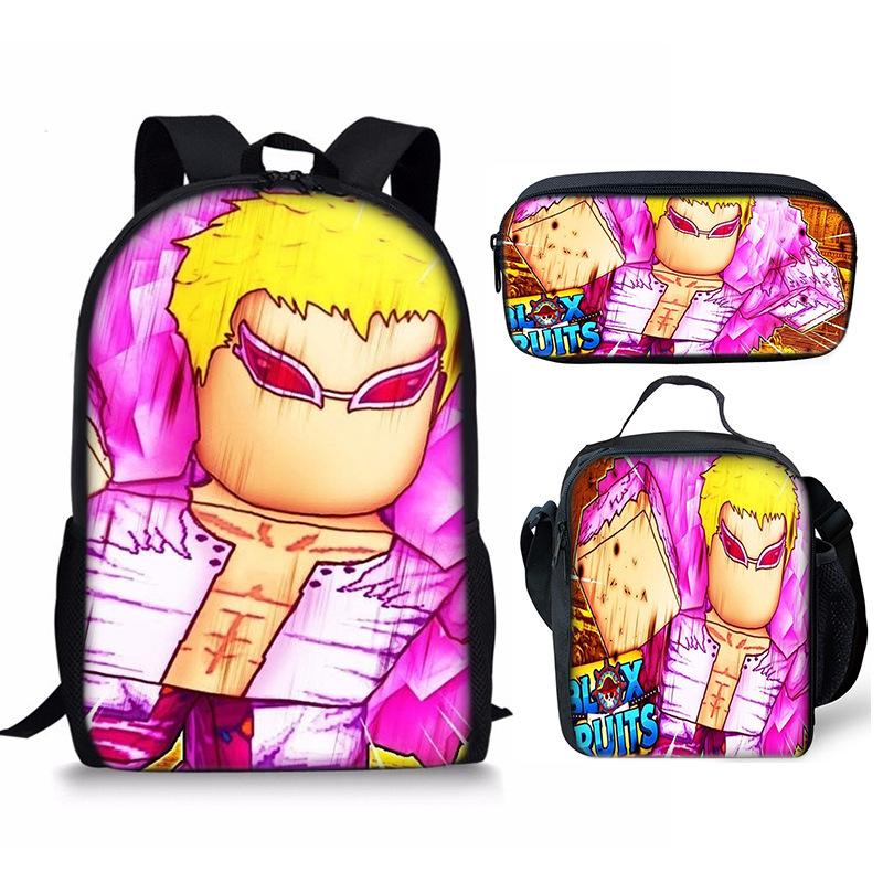 Bloxfruits Primary School Schoolbag Three-Piece Cartoon Backpack Combination Set Diy