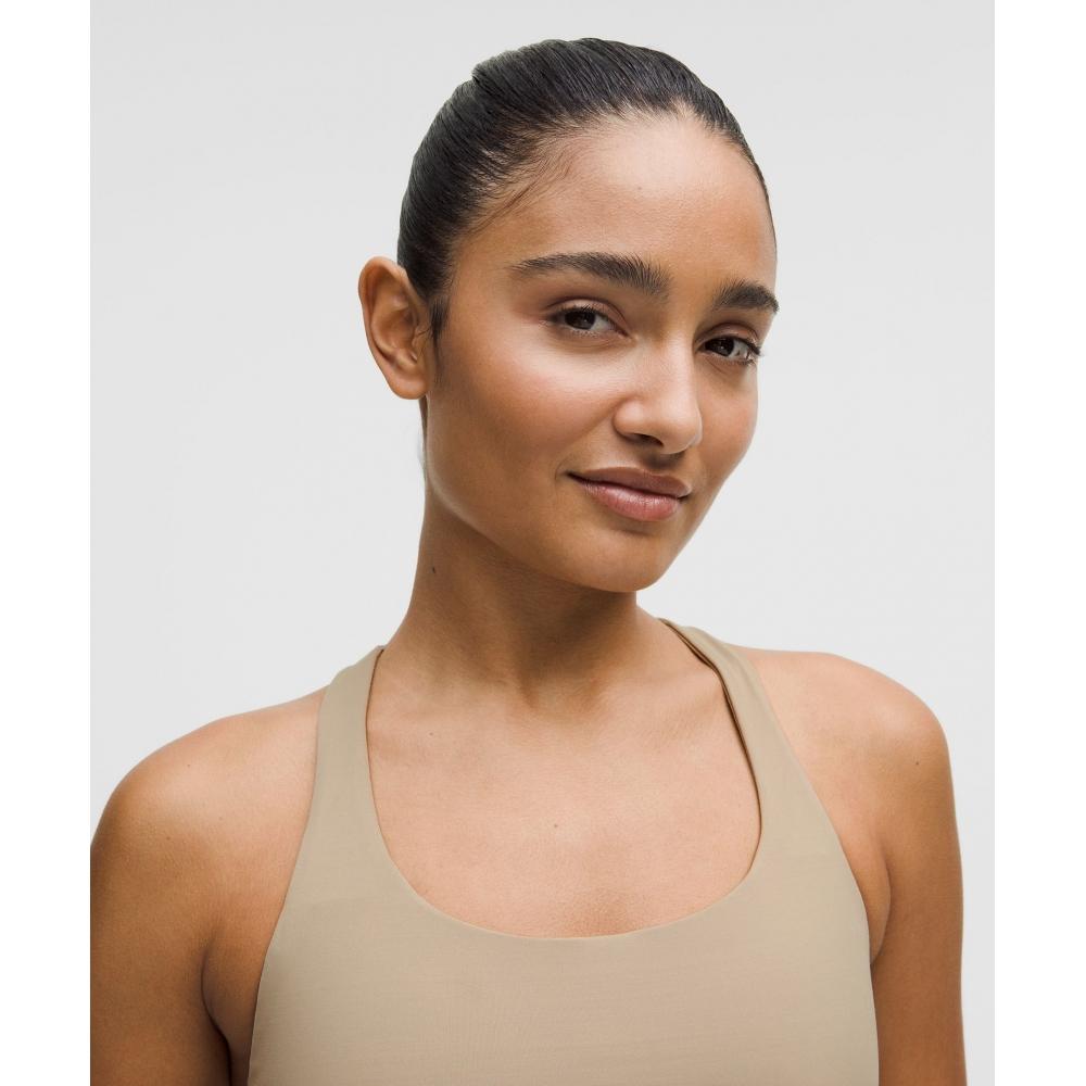 Lululemon Energetická podprsenka s dlouhou výstřihovou stopou a střední oporou, košíčky BD Evolve, průhledná dubová