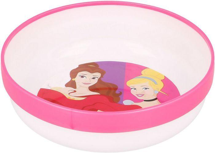 Plat Cuisines Tataway Bol en Plastique Rose et Blanc Disney pour Filles Princesses Cendrillon Ariel Belle avec Base Antidérapante