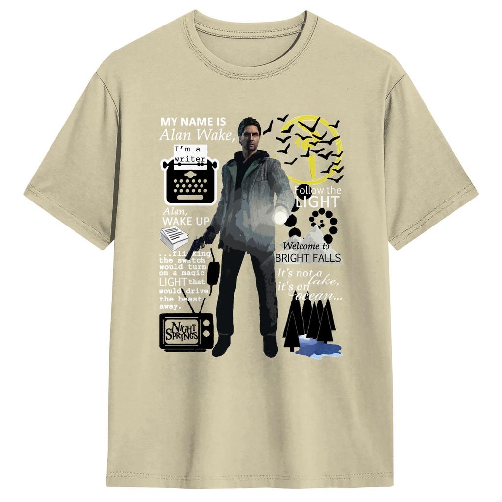 Casual T Shirt Beach Alan Wake Novelty TShirts 100 Cotton Tee Shirt for Men Y2K Basic Short Sleeve Clothing