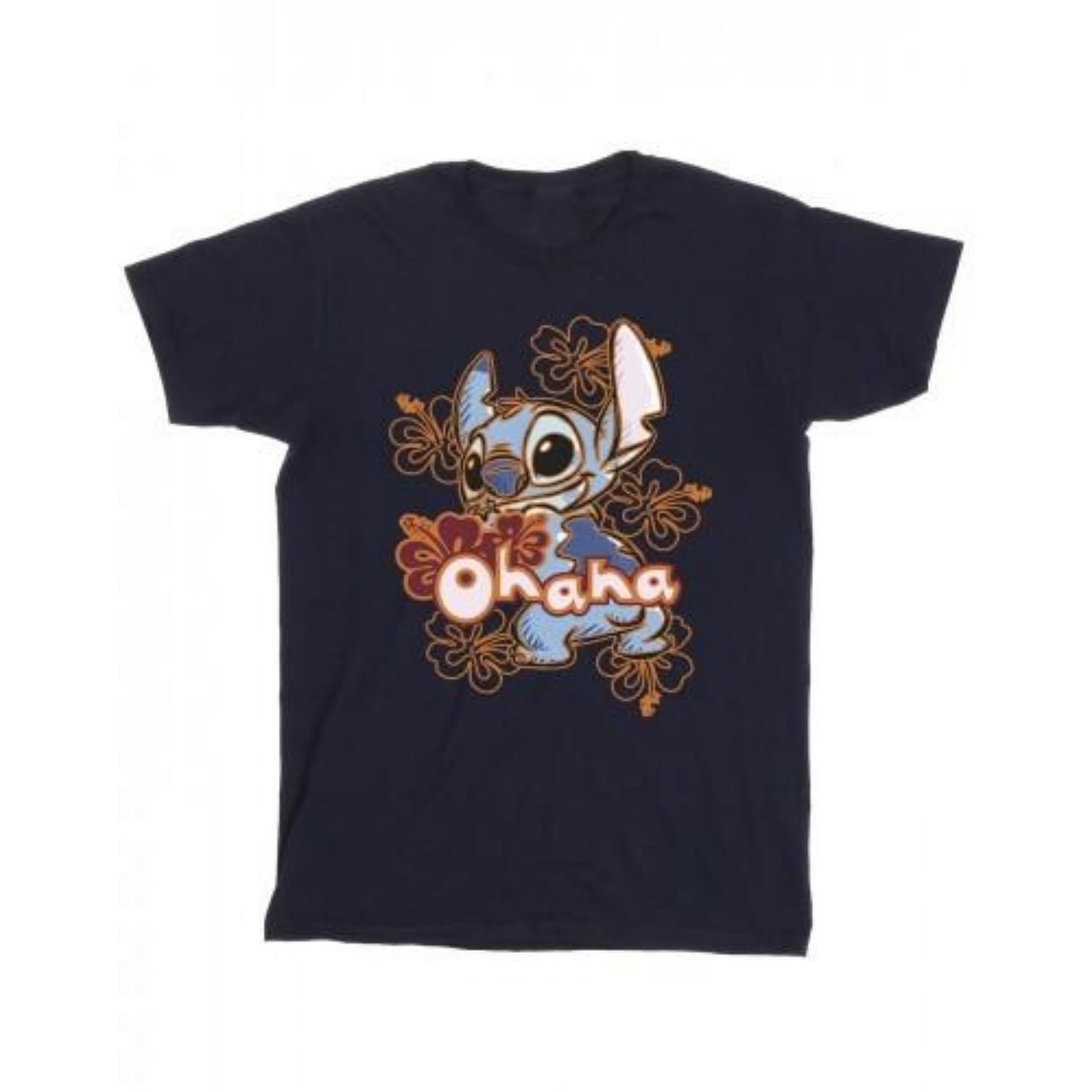 Disney Girls Lilo And Stitch Ohana Orange Hibiscus Cotton T-Shirt XXXXL