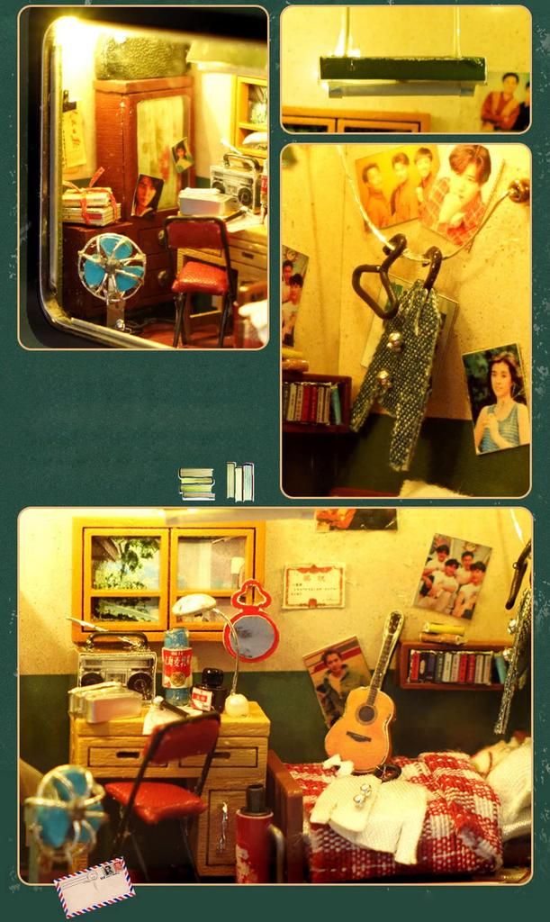 moin moin Dollhouse Miniature DIY Kit Set, Palm-Sized, Tin Trinket Box, Showa Era TV Interior, Japanese Style, Retro TV Shape, Green, for My Childhood