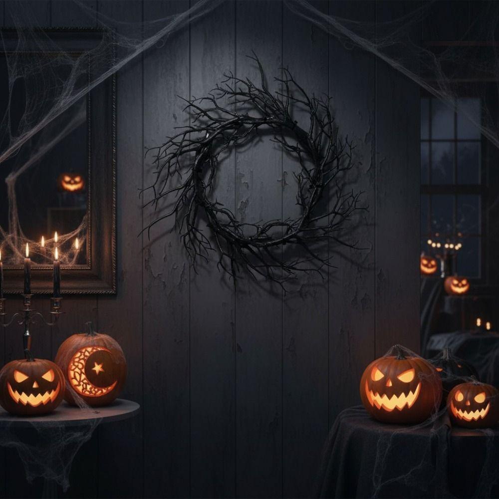 Realistic Halloween Black Branch Garland Artificial Twisted Twigs Halloween Spooky Wreath  Wall