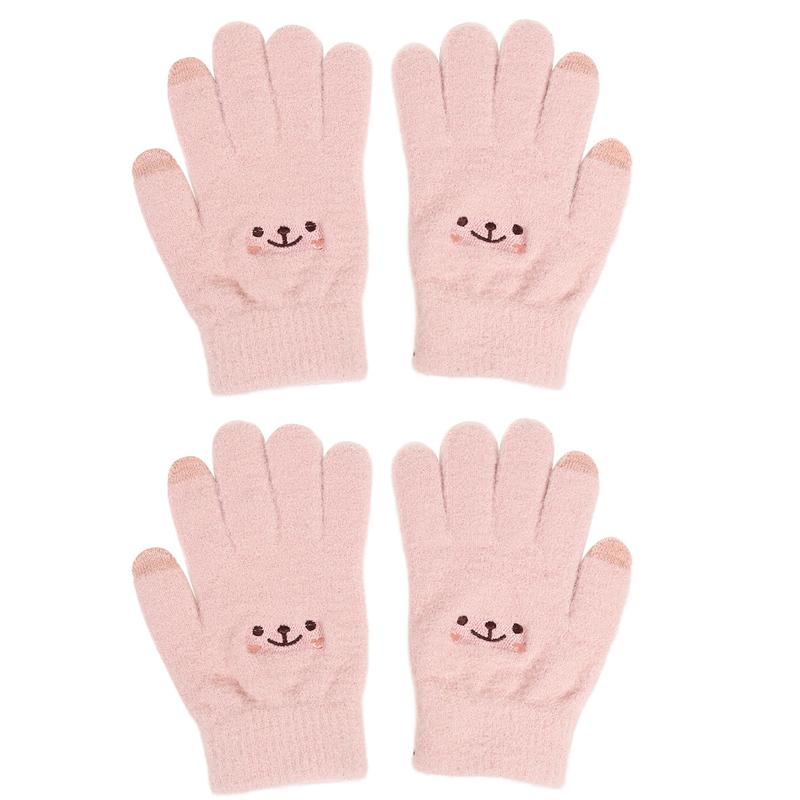 1-2pair Adorable Gloves Portable Winter Gloves Cute Soft Fluffy Plush Winter Gloves Cartoon Bear Winter Warm Full Finger Gloves