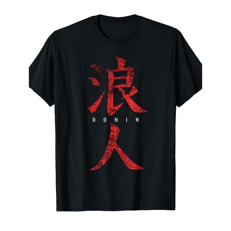 

European sizes Heavyweight Samurai Ronin T-Shirt - Japanese Kanji Graphic Tee - Soft Stretch Shirt for Anime, Manga, History Buffs 4XL чорний