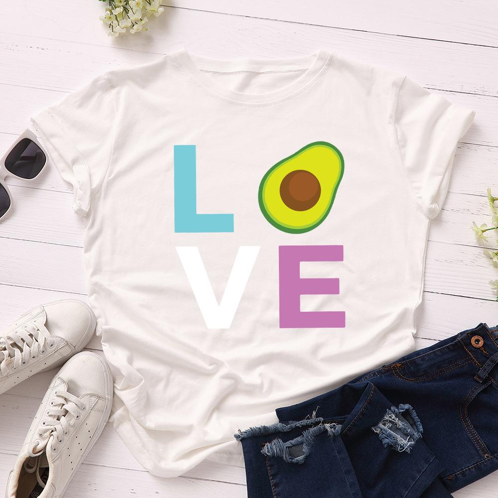 Cotton T-Shirt Short Sleeve Round Neck Women 2d Print Tops