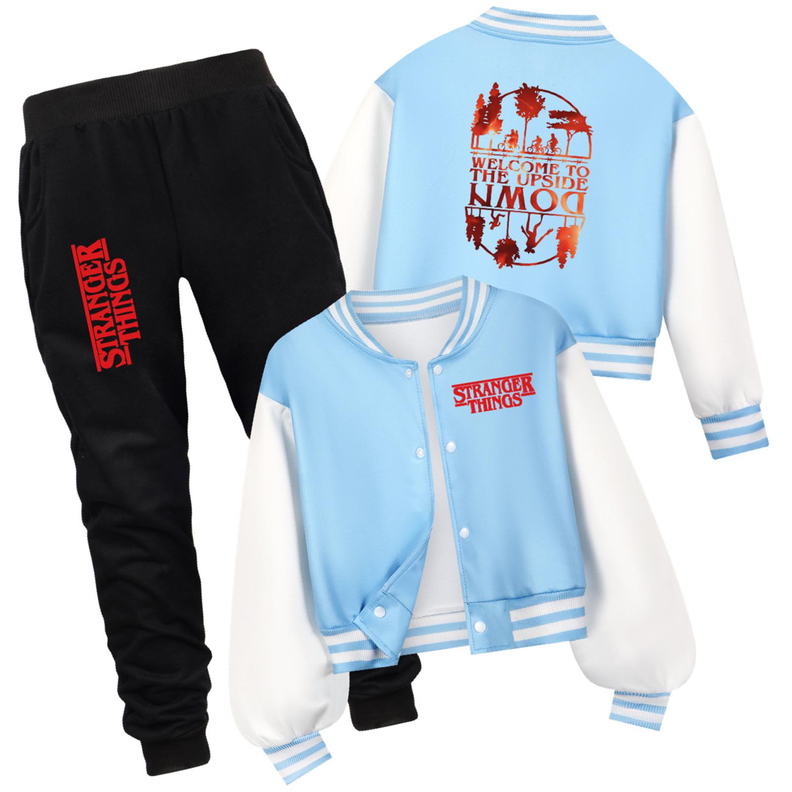 

Children s Casual And Fashion Short Baseball Jacket Long Sleeve Outerwear Two-piece Pant Set 160 небо синє кольору