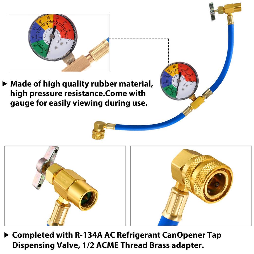 R134A Air Conditioning Refrigerant Charging Hose with Gauge Fits for Car AC Air Conditioning Refrigerant Charging Tool