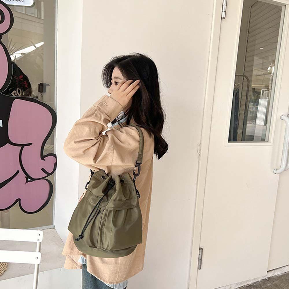Solid Color Drawstring Fitness Bag Large Capacity Bucket Bag Swimming Nylon Crossbody Bag  Outdoor