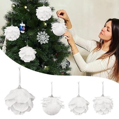 3 adet/takım 8cm beyaz noel topu yılbaşı ağacı asılı kolye çiçek köpük kar topu noel dekorasyonları ev için LXY
