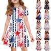 Girls Short Sleeve Dress with Pocket Independence Day Print Casual Comfortable Fit A-Line Skater Dress for Summer