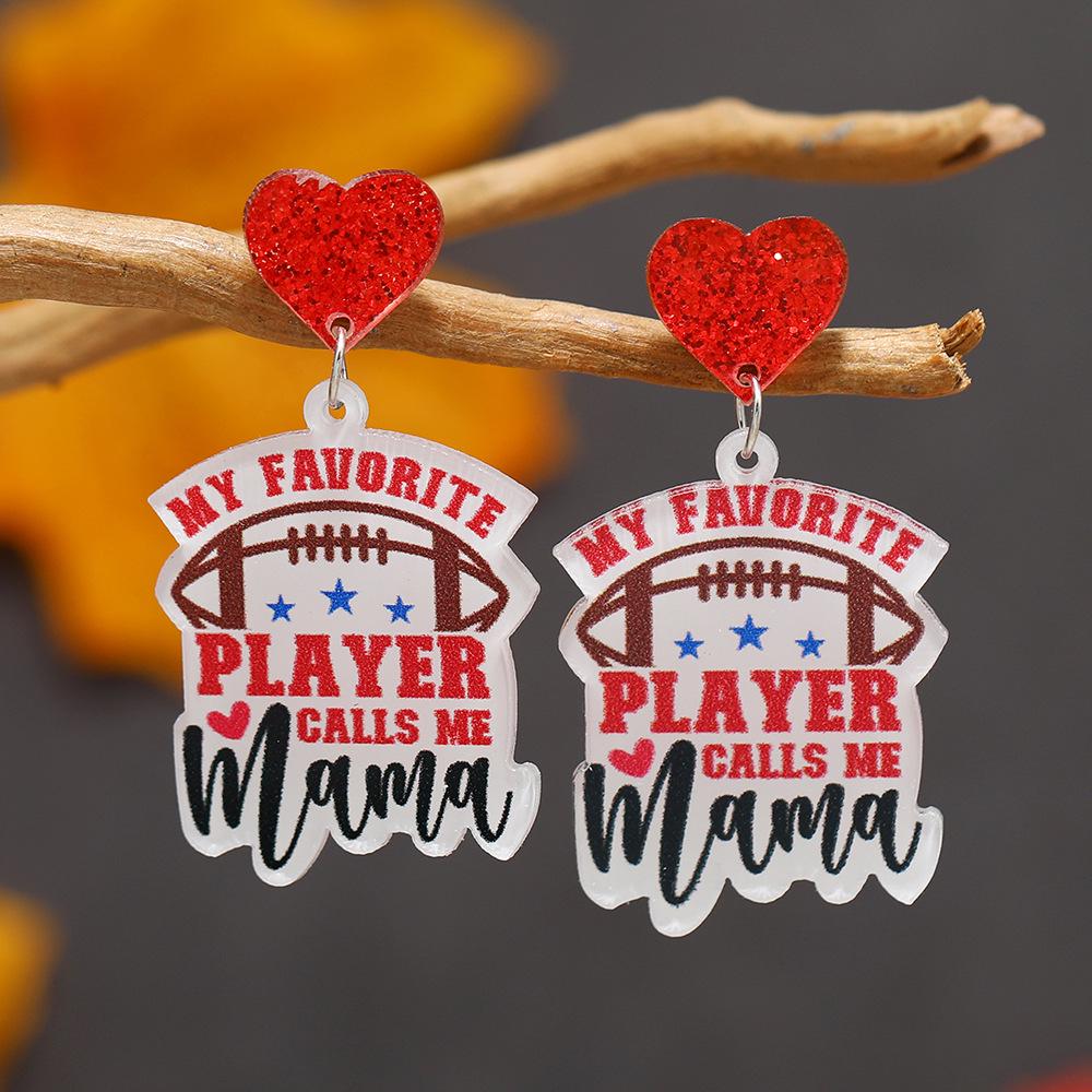 European & American Niche Leopard Print Heart Rugby Earrings