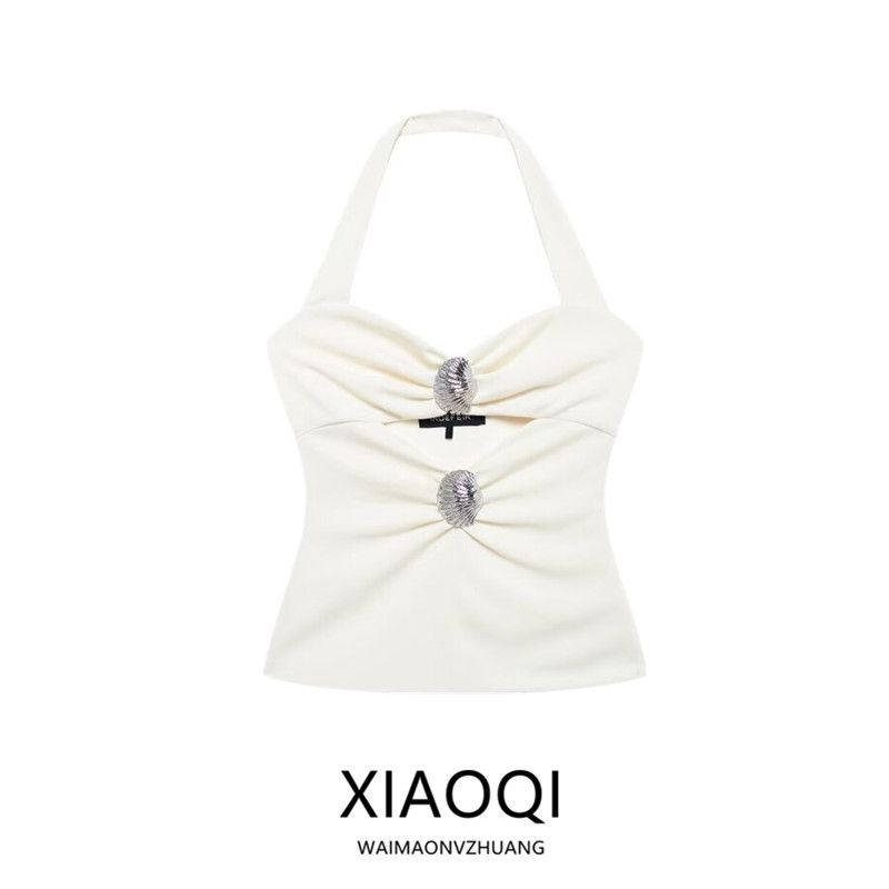 Fashion Wind 2024 New Fall Women's Clothing Stylish Easiest for Match Shell Inlaid Hanging Collar Tops 4764010