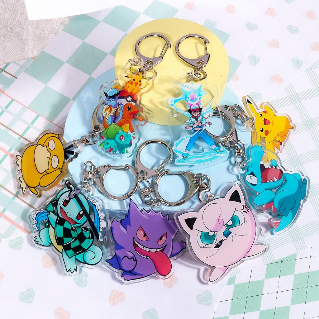 Anime Pokemon Gengar Jigglypuff Totodile Ash Ketchum Squirtle Charmander Acrylic Keychain Car Bag Pendant Gifts 5cm