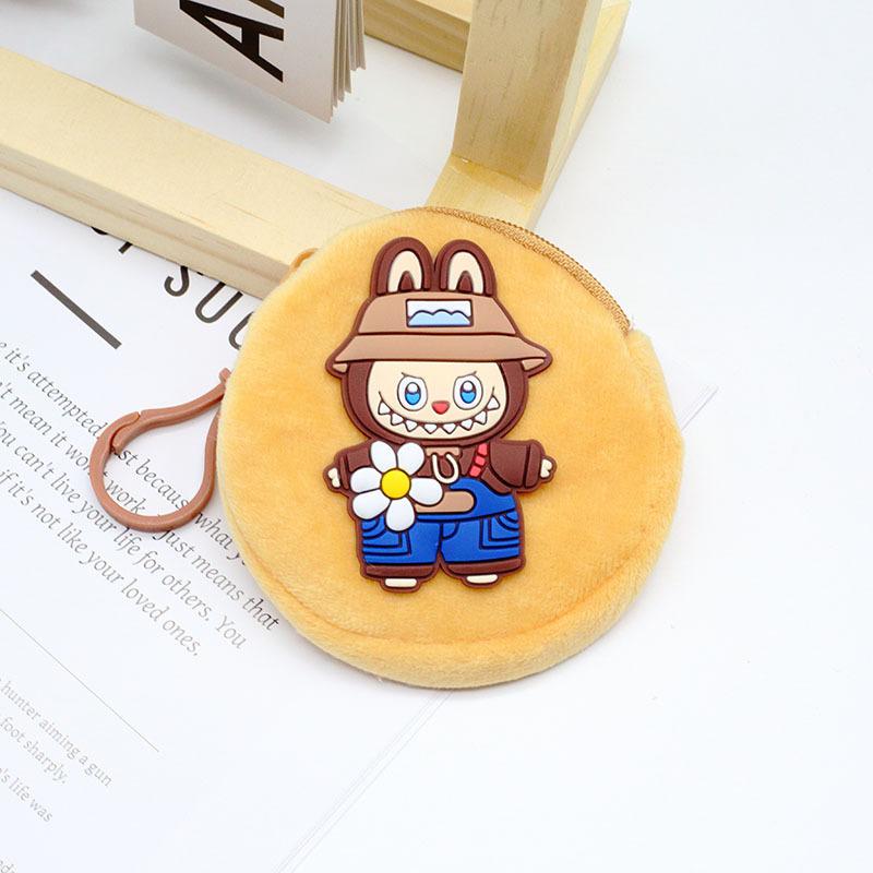

Милый мультяшный круглый плюшевый кошелек Labubu для монет, ключей, помады, портативная сумка для наушников, студенческий кошелек для мелочи KTY коричневый