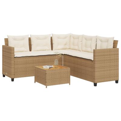Vidaxl Garden Corner Sofa with Cushions and Table, PE Rattan, Beige