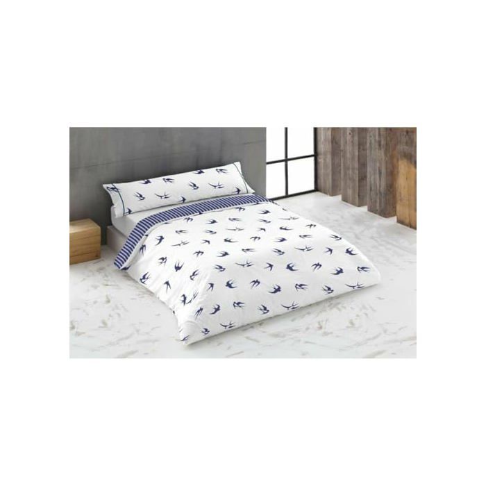 Cotton Bedding Set - Hosteline - Blue Swallows - Bed 180 - 3 Pieces - Multicoloured - Cotton - Pillowcase Included