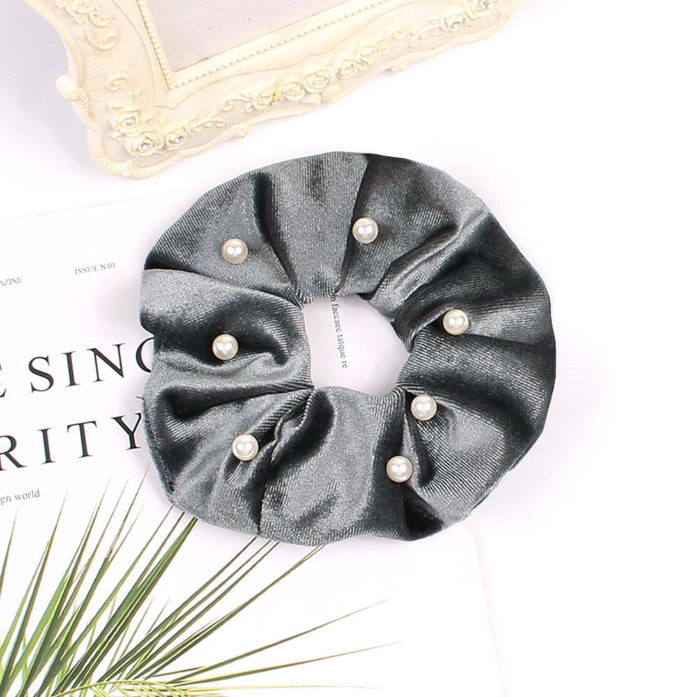 Velvet Nail Pearl Scrunchie Women Elastic Hair Rubber Bands Accessories Gum For Women Girls Ties Hair Ring Rope Ponytail Holder