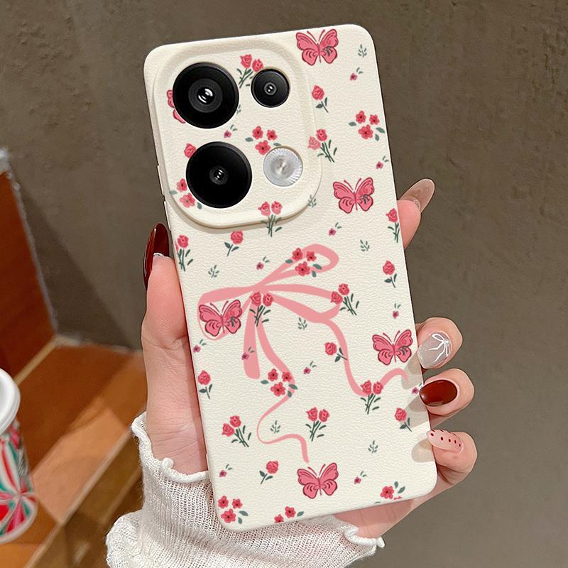 

Мягкий матовый чехол с цветочным узором и бантом для Xiaomi 13T Pro Poco X7 X6 M6 Pro Redmi Note 14 Pro 13 12 11 TPU кожаная текстура противоударный тонкий чехол для телефона Redmi Note 10 Pro 4G бежевый/белый