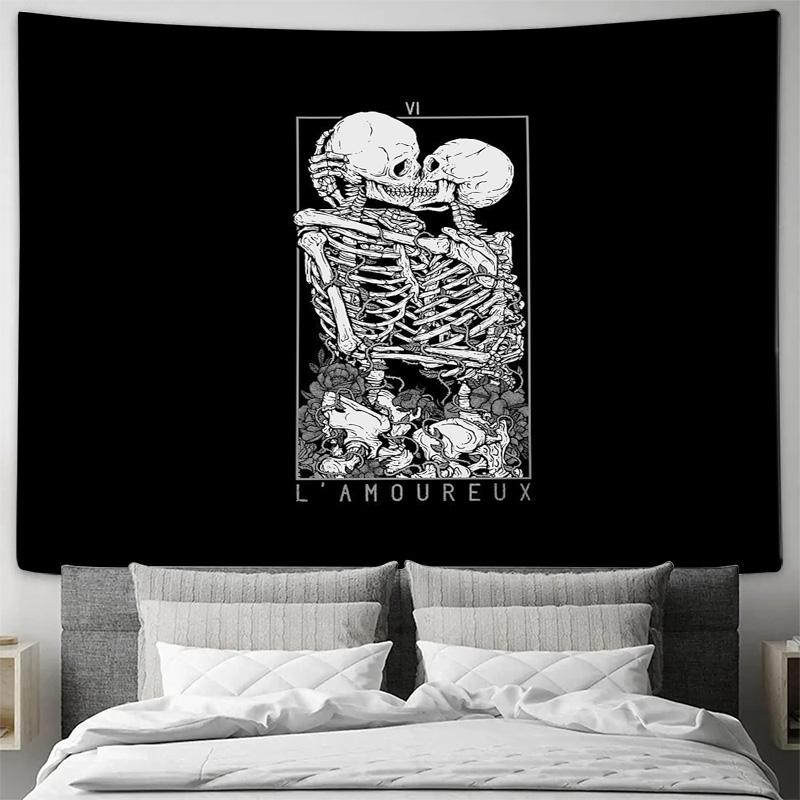 Gothic Tapestry Wall Hanging Dark Academia Decor Halloween Aesthetic Skull Art Romantic Gothic Spooky Home Decor Bedroom Wall Ar