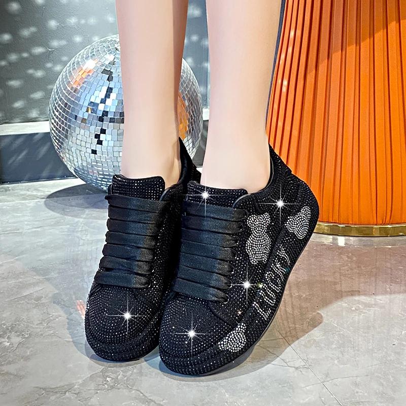 Modă 5CM Primăvară Toamnă Piele Naturală Pantofi Dama Stil Modă Pantofi cu Platformă Platforme Adidași Tide Shine Bling Pantofi cu Strasuri