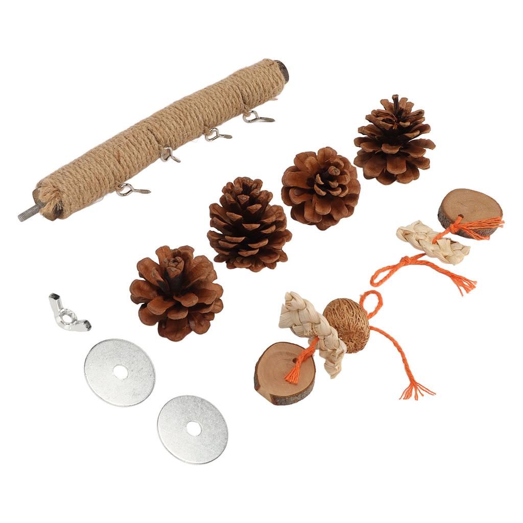 Parrot Pine Cones Stand Toy Rattan Balls Hemp Rope Weaving Wood Parrot Perch for Small Birds