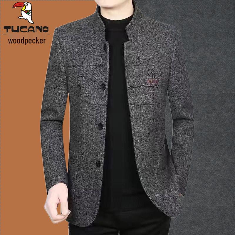

Woodpecker Men s Mid-Age Wool Jacket for Autumn/Spring - Thick Dad Style for Ages 40-60 Fits 110-125 kg темно-серого