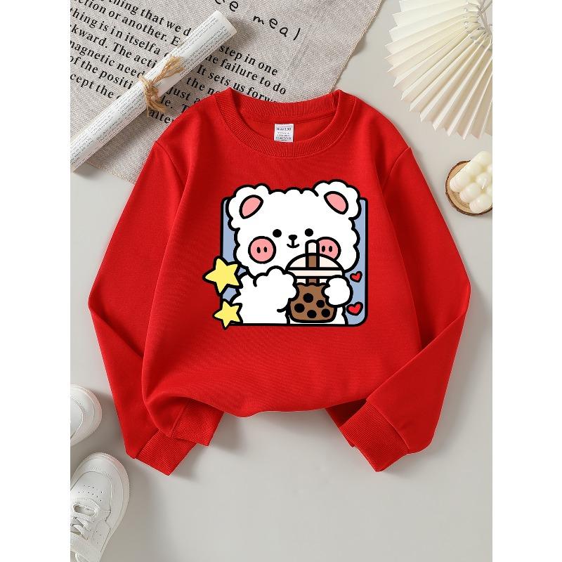 European sizes Adorable Crewneck Sweatshirt for Girls with Bear, Cookie & Stars, Soft Comfy Sports & Casual Wear for Kids & Teens