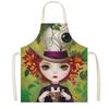 Cartoon Gothic Girls Print Kitchen Aprons Fantasy Angel Home Cleaning Clothing Linen Pinafore Waterproof Chef Cooking Apron
