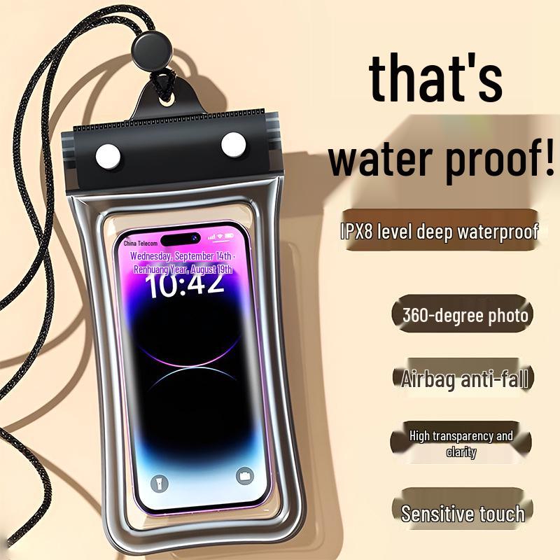 Waterproof Floating Phone Pouch with Airbag, Touchscreen Compatible, Ideal for Swimming, Rafting, and Rainproof for Food Delivery Riders.