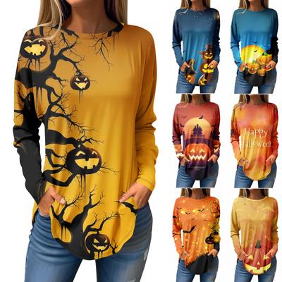 Tee Shirts For Women Fall Casual Long Sleeve Shirts Sweatshirt Halloween Printing Top Pullover