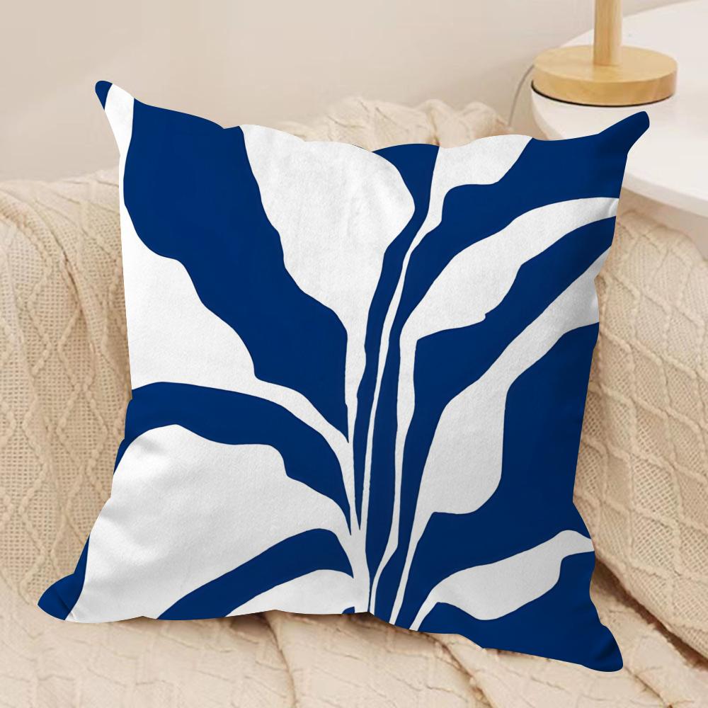 Elegant Blue Floral Cushion Cover Soft Plush Fabric DoubleSided Printed Sofa Cushion Cover for All Seasons Home Decor Gift