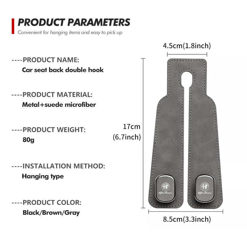 Car Headrest Hook Suede Rear Seat Hanging Dual Storage Hanger For Alfa Romeo GT Stelvio F1 Brera Volante Tonale Gloria Disco