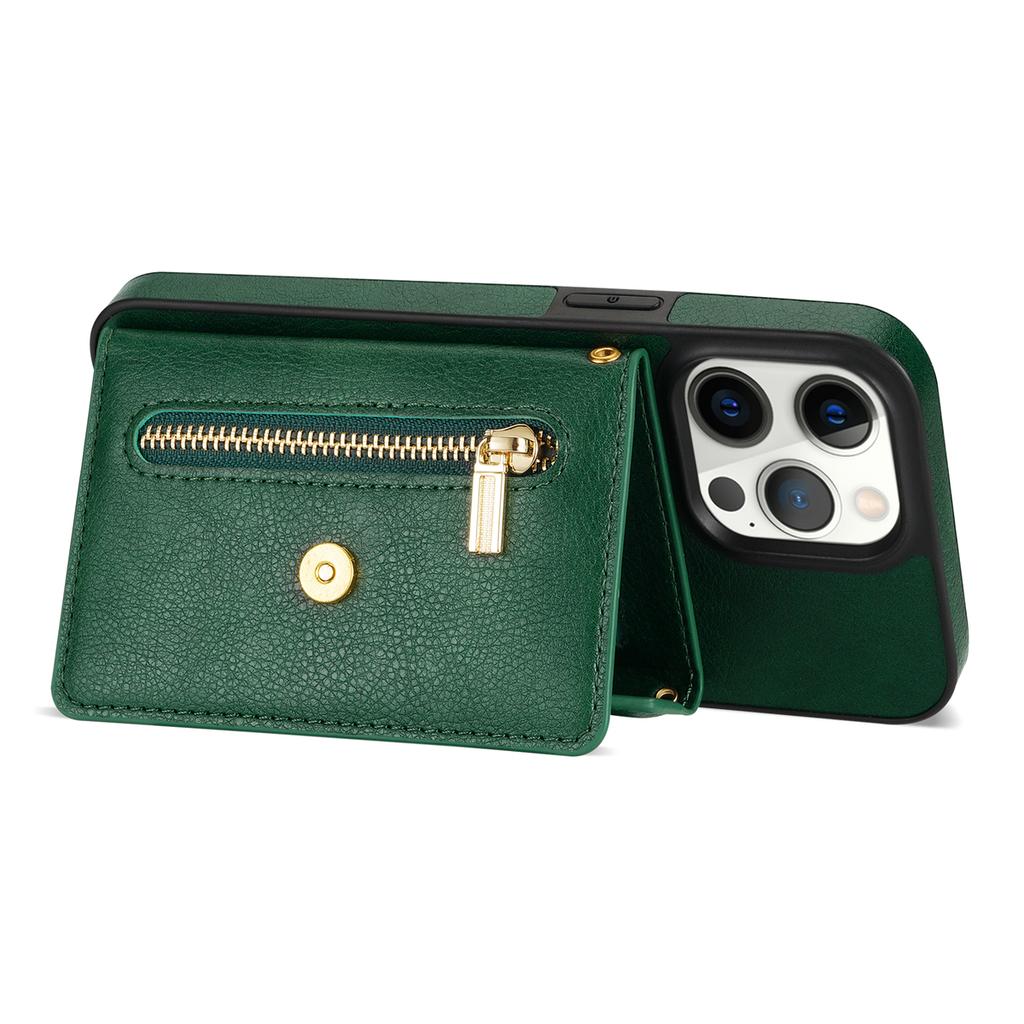 N.BEKUS For iPhone 16 Pro Case Card Slot Zipper Wallet Leather Phone Cover with Shoulder Strap