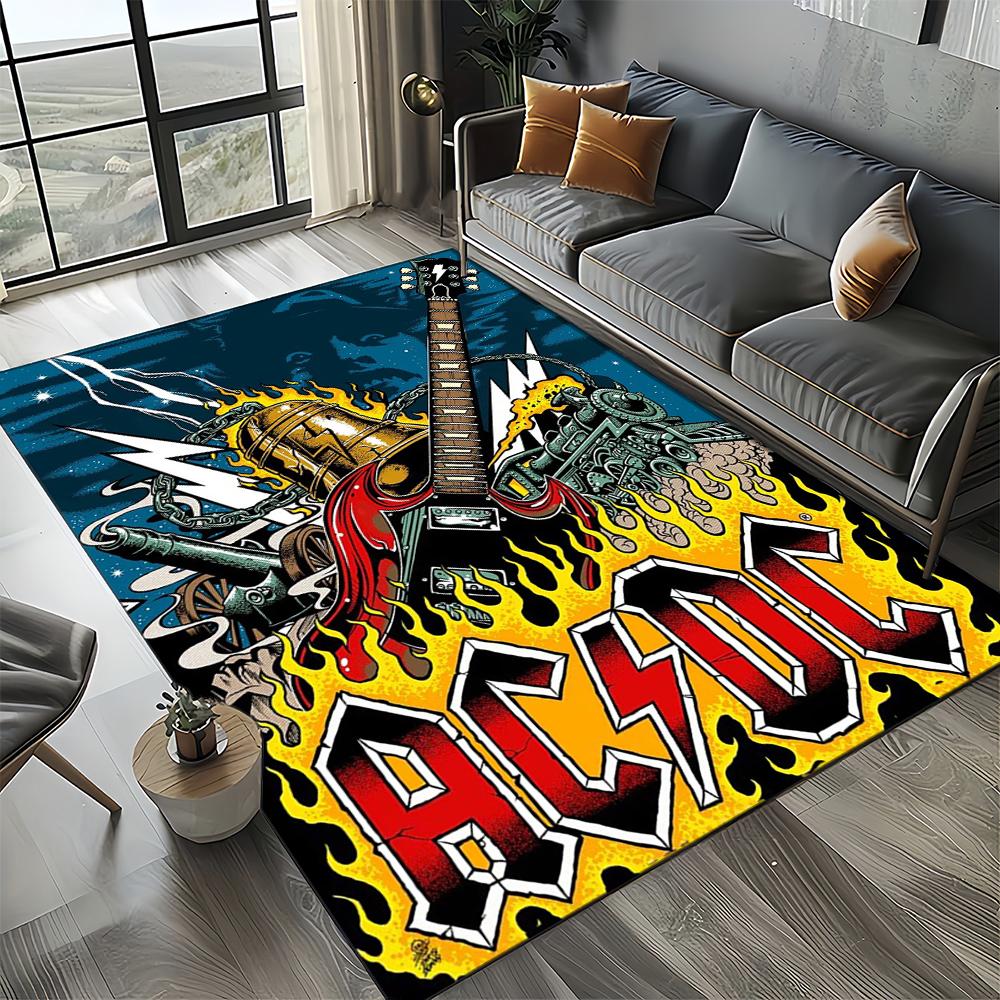 3D AC-DC Rock Band Cartoon Teppich Groß, Teppich für Wohnzimmer Schlafzimmer Sofa Fußmatte Dekoration, rutschfeste Bodenmatte für Kinder