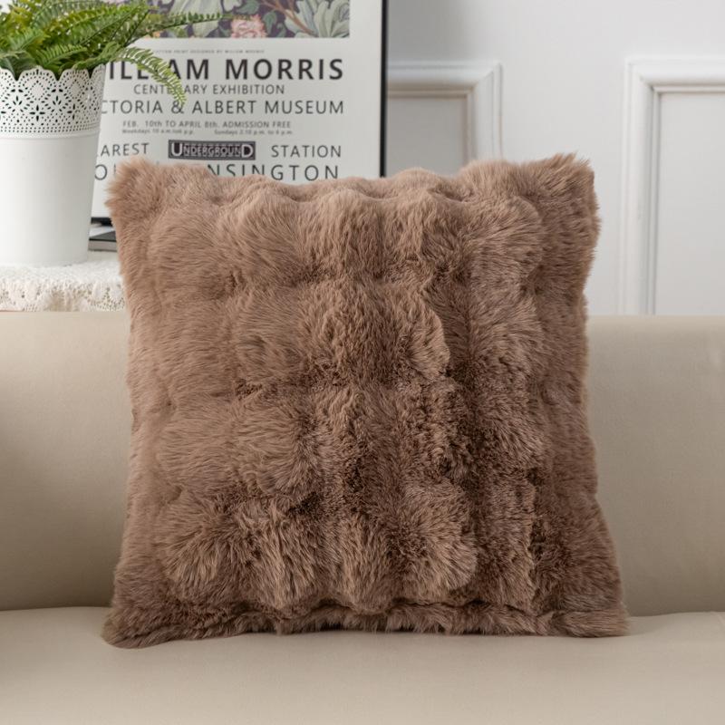 2PC Solid Color Bubble Rabbit Velvet Cushion Cover Autumn Winter Plush Cushion Cover Nordic Sofa Bedroom Pad Waist Pillowcase