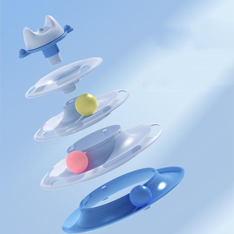 Interactive Cat Toy Tower Kitten Turntable Track Roller Balls Toys With Feather Pets Supplies Toy For Cat Tower