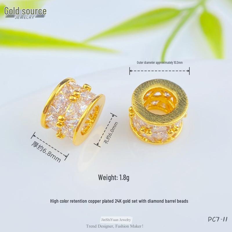 24K Gold Zircon Large Hole Spacer Beads - High Retention Copper Plated Barrel Flower Crown for DIY Bracelets