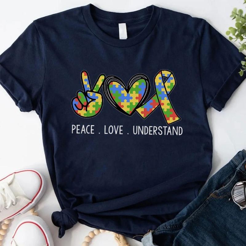 Peace Love Understand Autism Support and Awareness Tee Inspirational Autism Advocacy ShirtNeurodiversity Graphic T Shirts Tops S