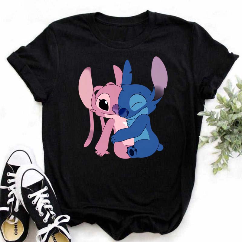 Disney Lilo Stitch Cute Cartoon Print Women T-Shirt Summer Streetwear Short Sleeve T Shirt Fashion Casual Female Clothes Tops